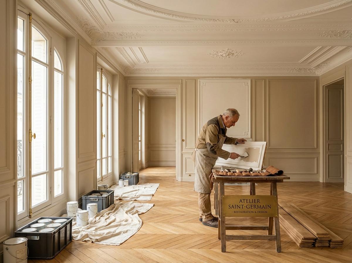 Artisan menuisier travaillant le bois — savoir-faire RenovIntérieur