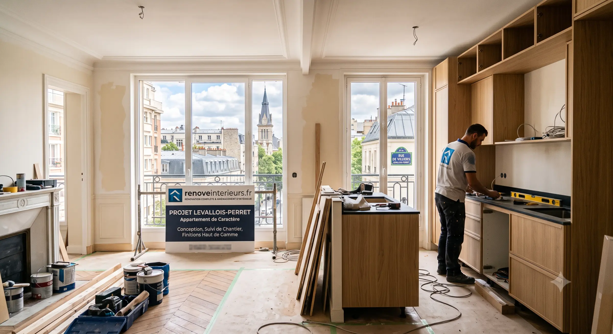 Rénovation d'appartement à Levallois-Perret : devis 48h 1 Agence de rénovation intérieure en cours, avec un interlocuteur unique sur chantier, travail d’aménagement cuisine à Paris.